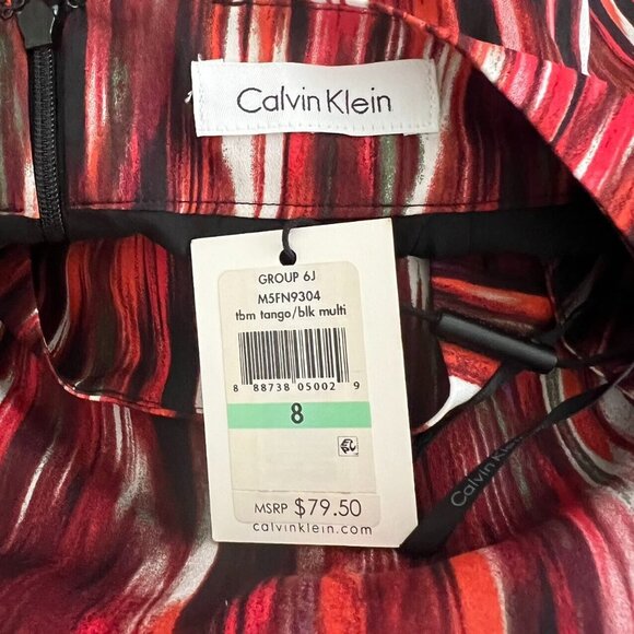 NWT Calvin Klein Sz 8 Ikat Pattern Striped Pencil Skirt Lined Chiffon - Picture 7 of 10